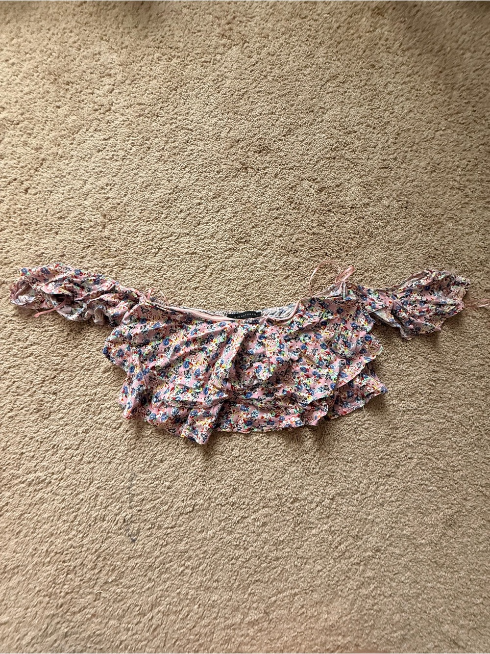 Signature 8 Floral Off-Shoulder Ruffle Crop Top - Pink Floral